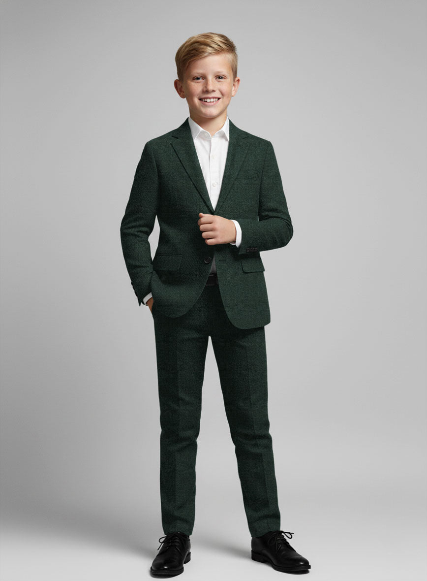 Dark Bottle Green Linen Boys Suit - StudioSuits