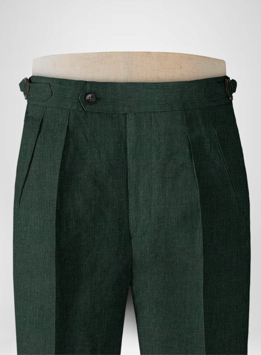 Martini Green Pure Linen Highland Trousers - StudioSuits