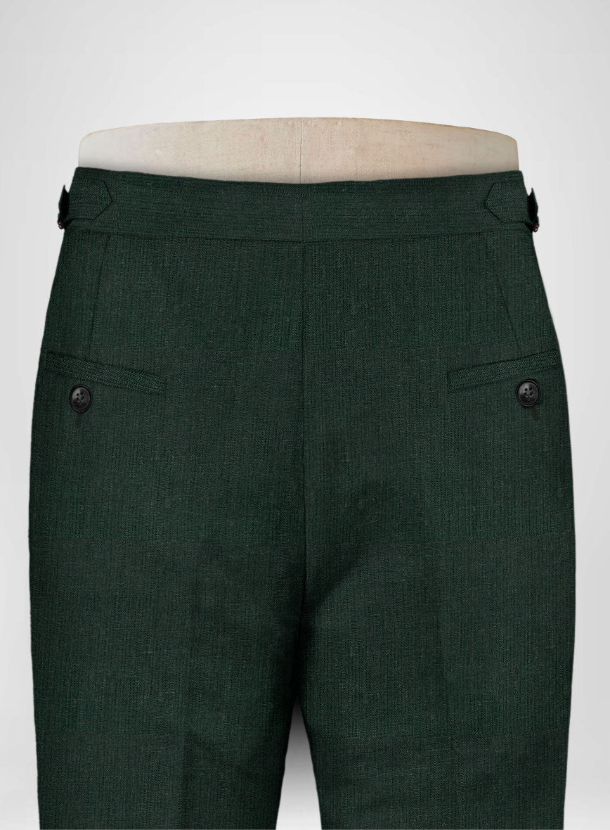 Martini Green Pure Linen Highland Trousers - StudioSuits