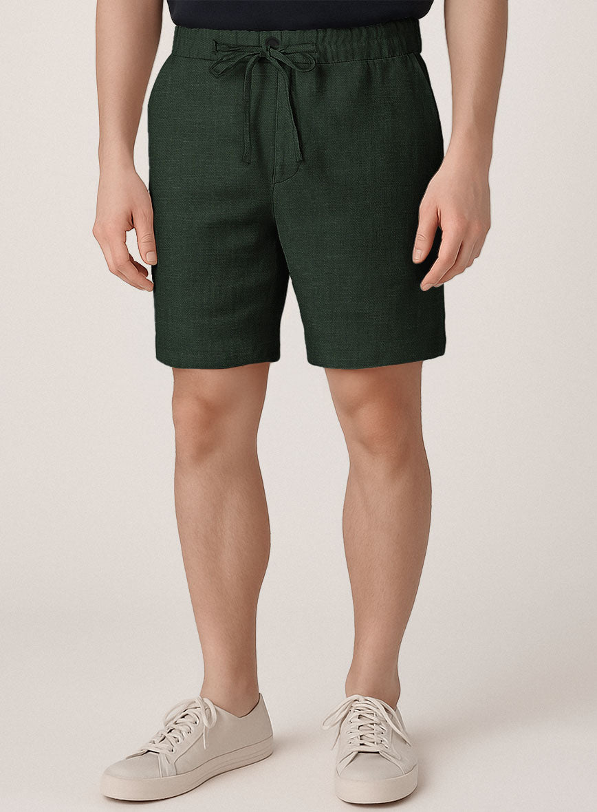 Martini Green Pure Linen Shorts - StudioSuits