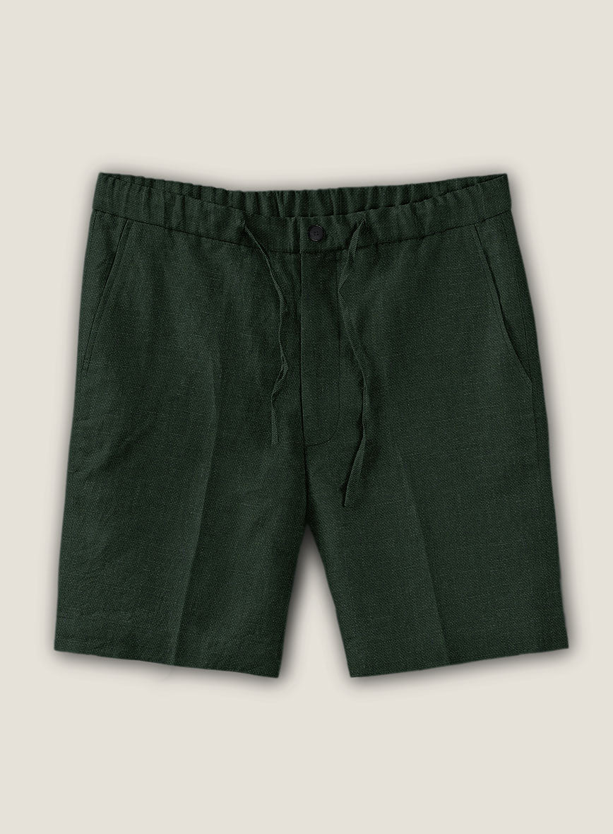 Martini Green Pure Linen Shorts - StudioSuits