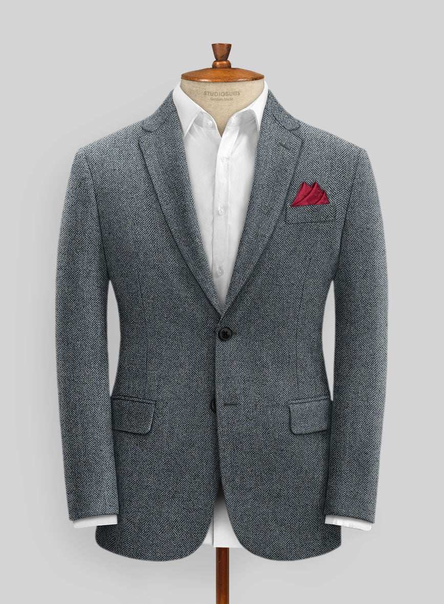 Mid Blue Herringbone Flecks Donegal Tweed Suit - StudioSuits