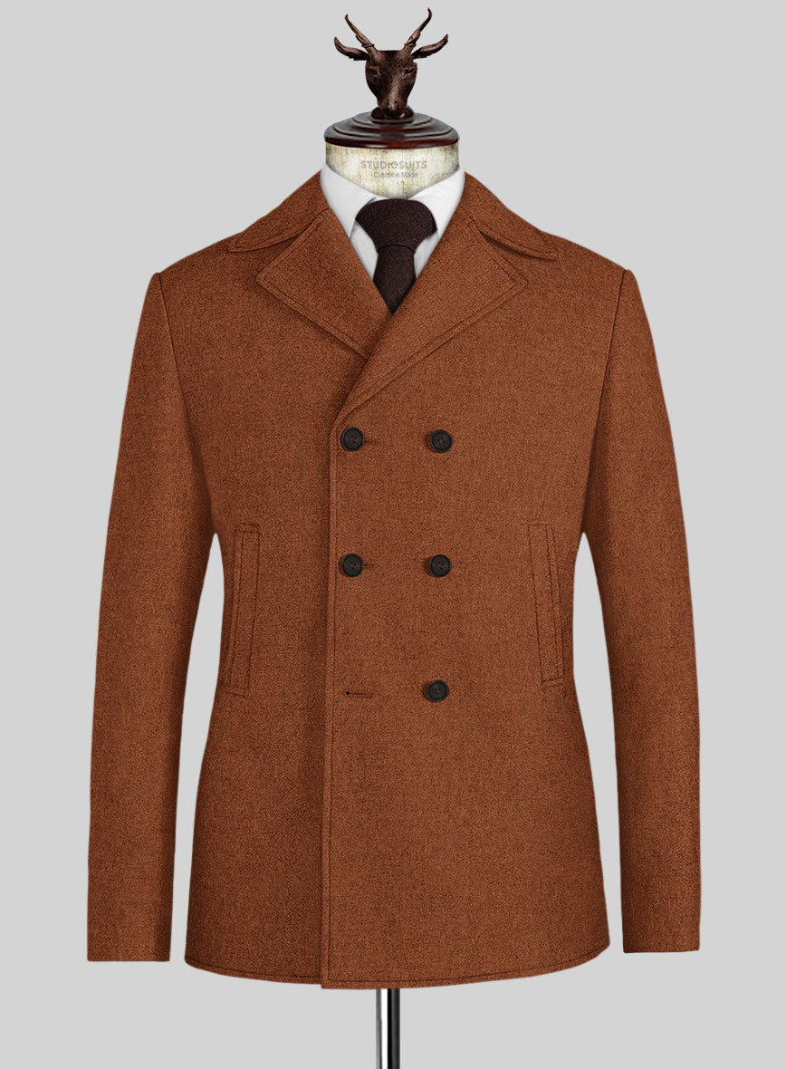 Melange Rust Tweed Pea Coat - StudioSuits