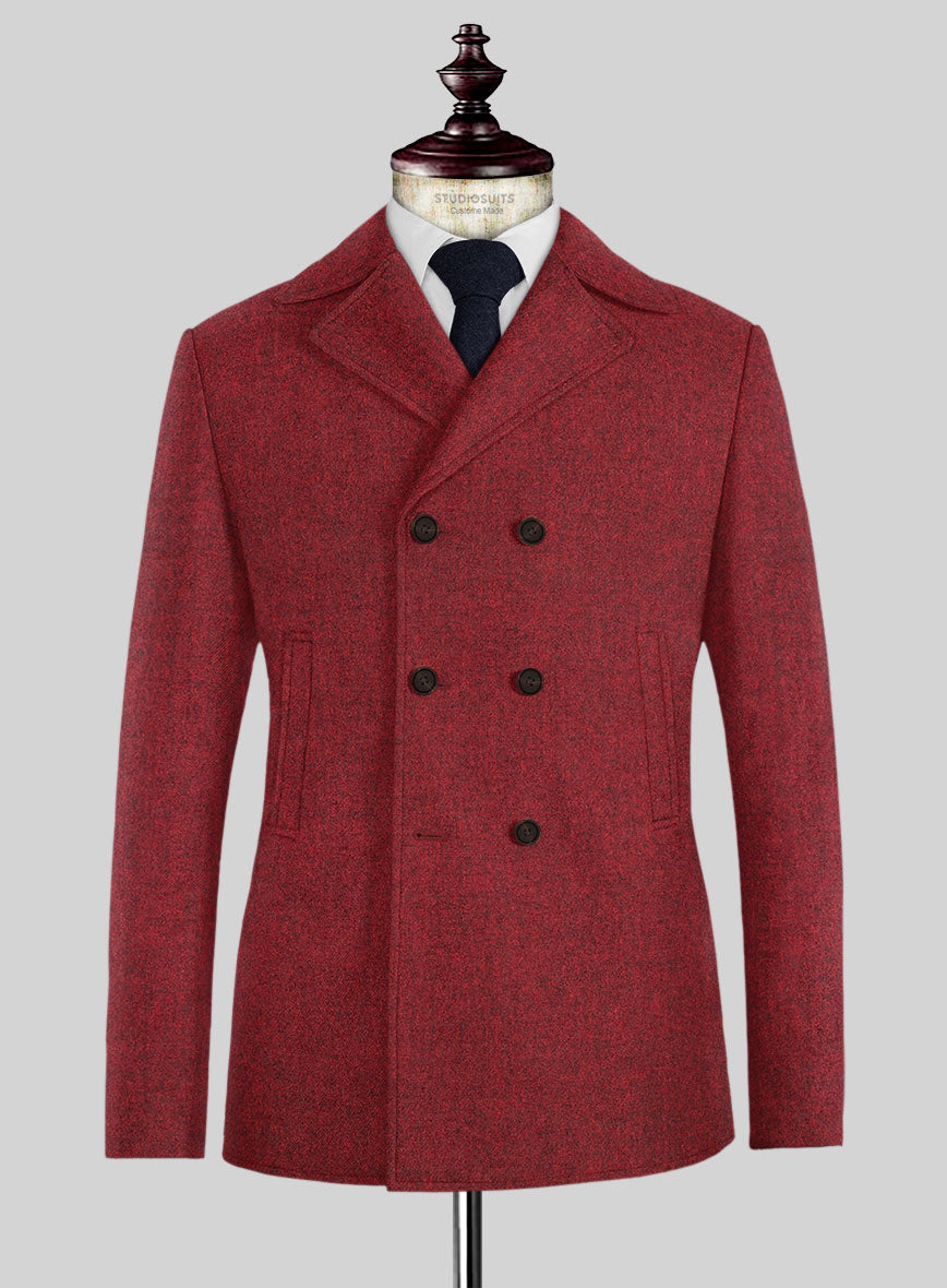Melange Titan Red Tweed Pea Coat - StudioSuits