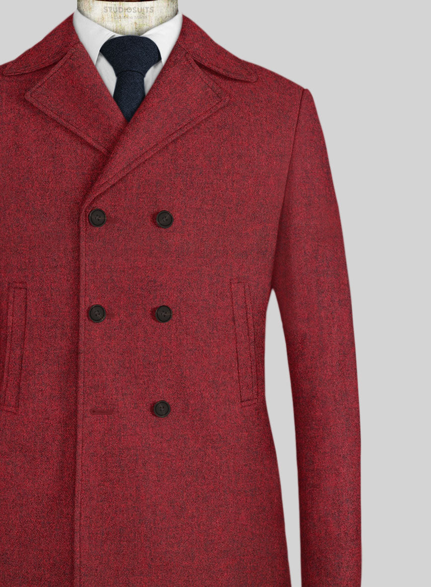 Melange Titan Red Tweed Pea Coat - StudioSuits