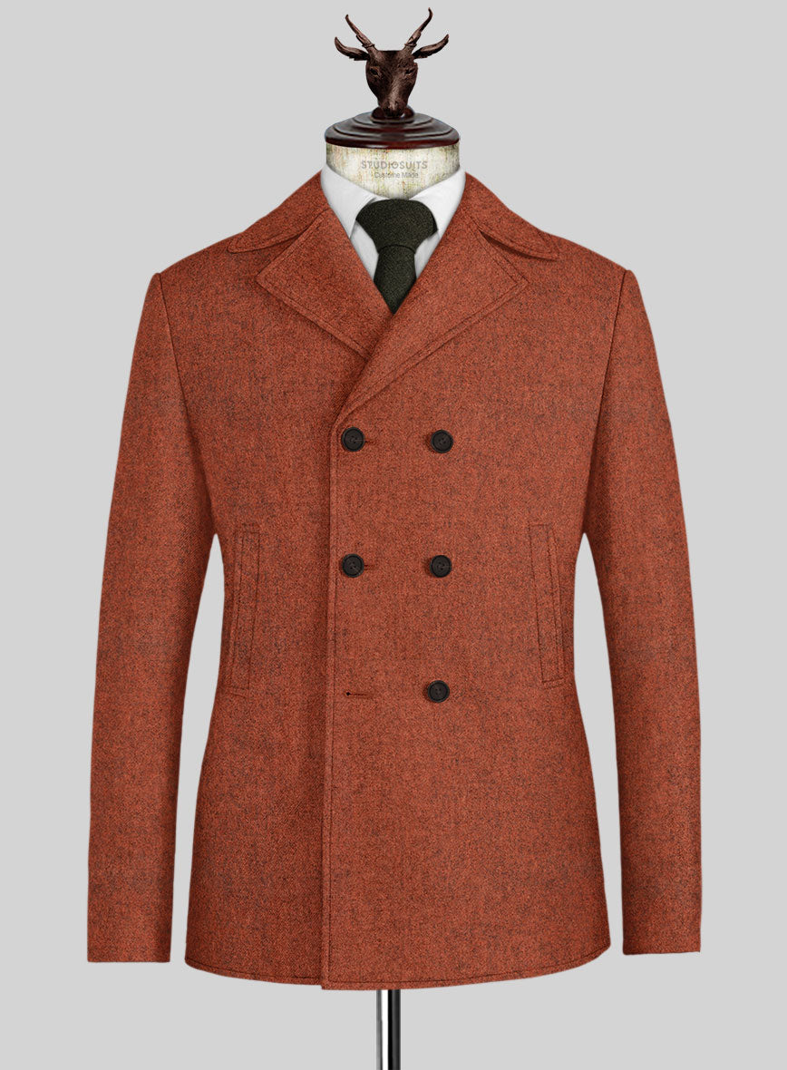 Melange Titan Rust Tweed Pea Coat - StudioSuits