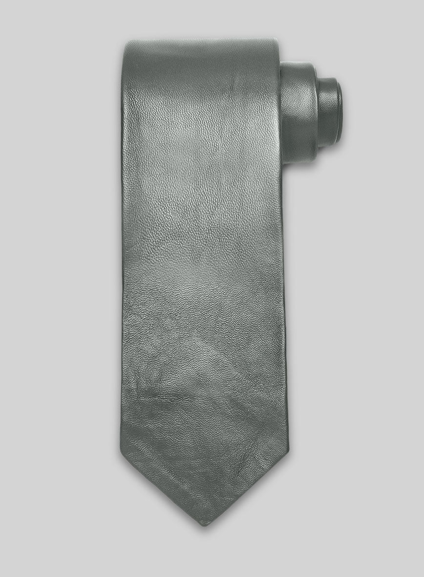 Metallic Lurex Gray Leather Tie - StudioSuits