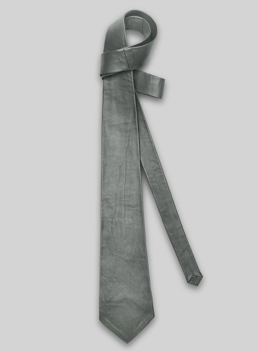 Metallic Lurex Gray Leather Tie - StudioSuits