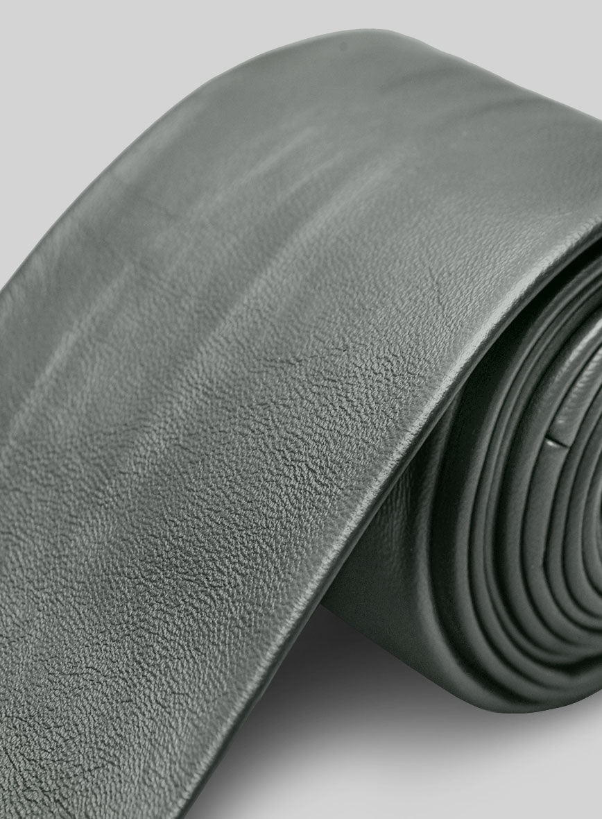 Metallic Lurex Gray Leather Tie - StudioSuits