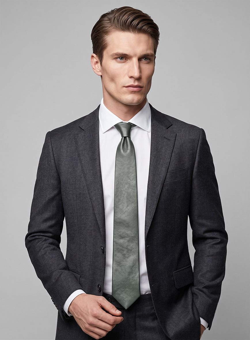 Metallic Lurex Gray Leather Tie - StudioSuits