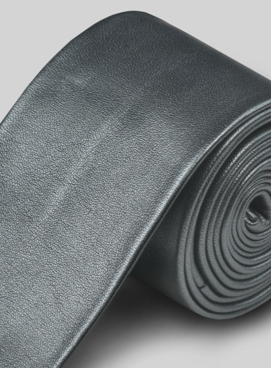 Metallic Lurex Gray Leather Tie - StudioSuits