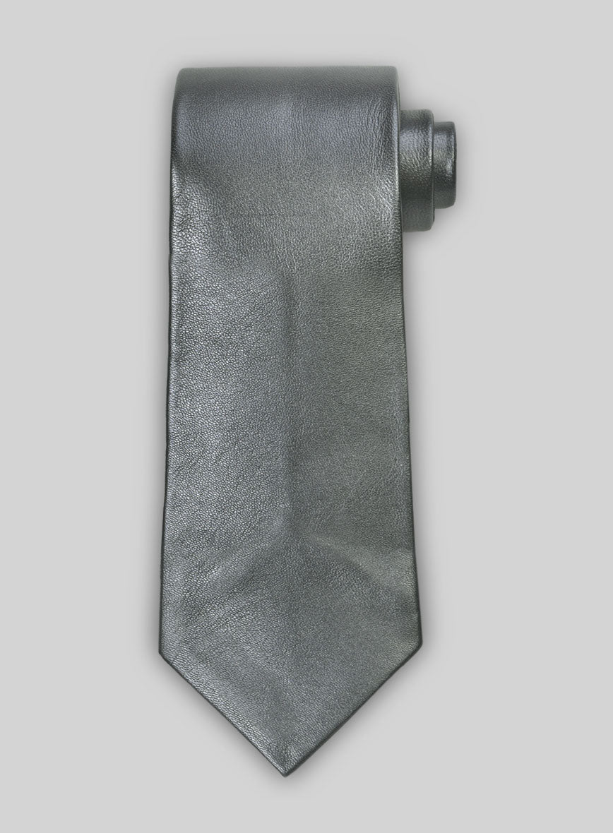 Metallic Lurex Gray Leather Tie - StudioSuits