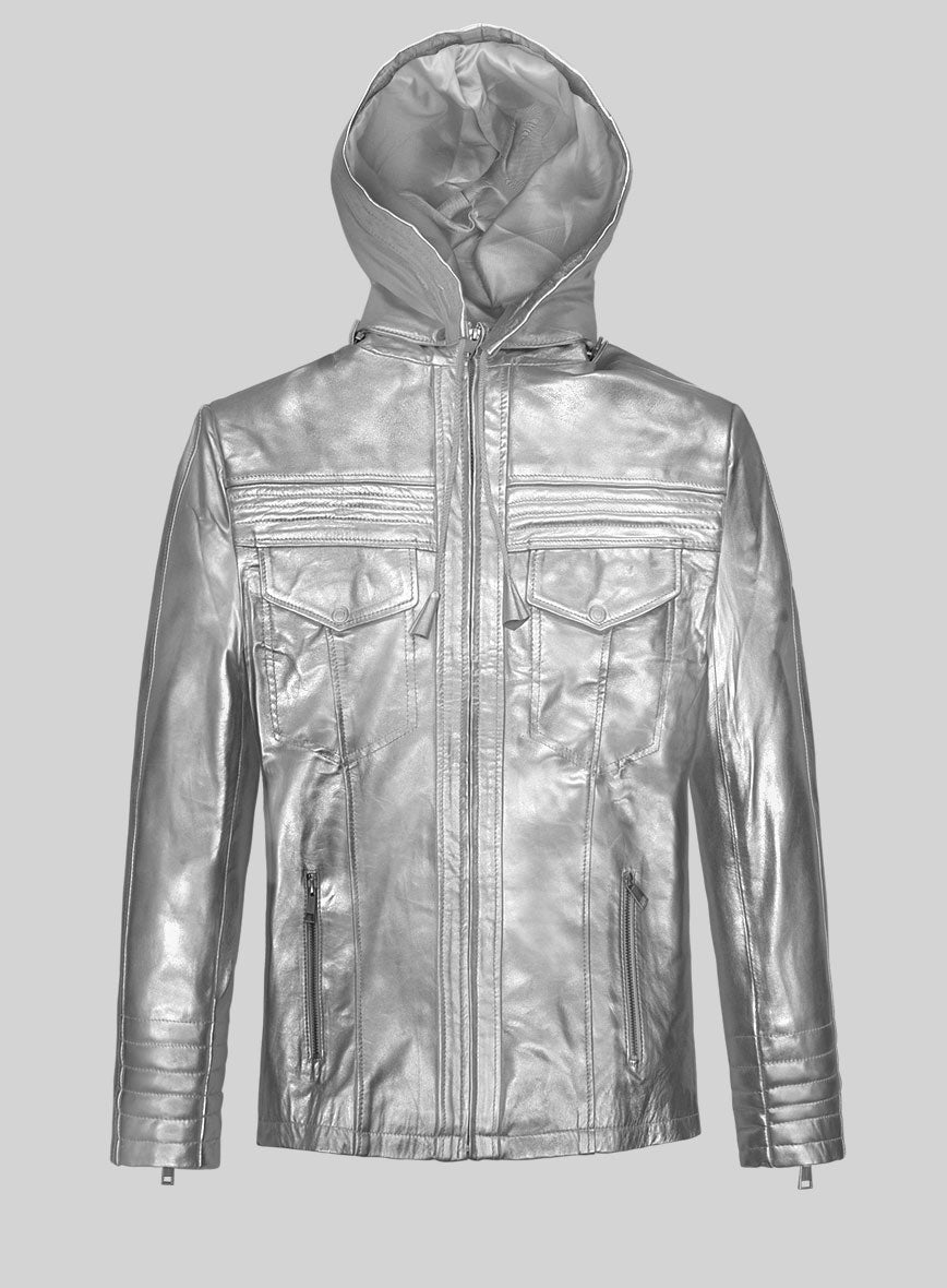 Metallic Moonlight Silver Leather Jacket - StudioSuits