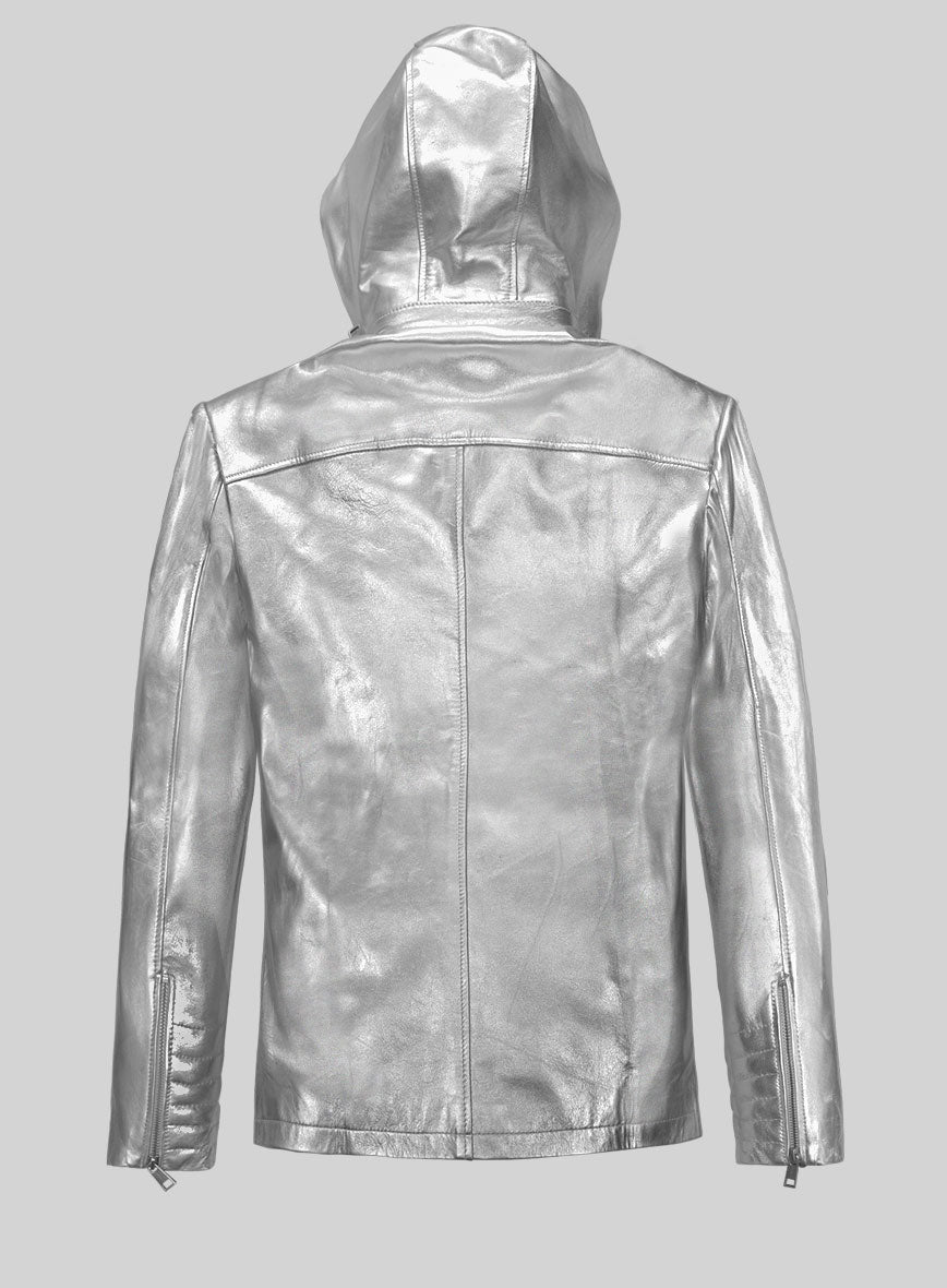 Metallic Moonlight Silver Leather Jacket - StudioSuits