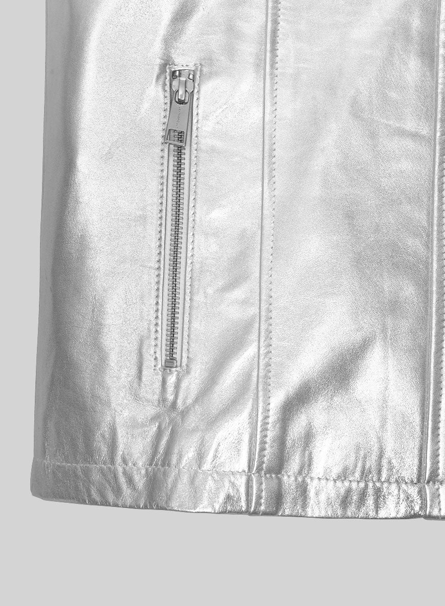 Metallic Moonlight Silver Leather Jacket - StudioSuits