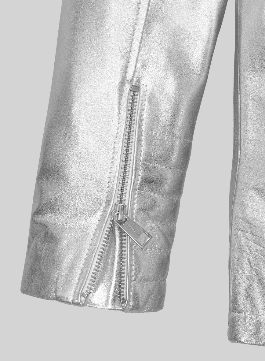 Metallic Moonlight Silver Leather Jacket - StudioSuits