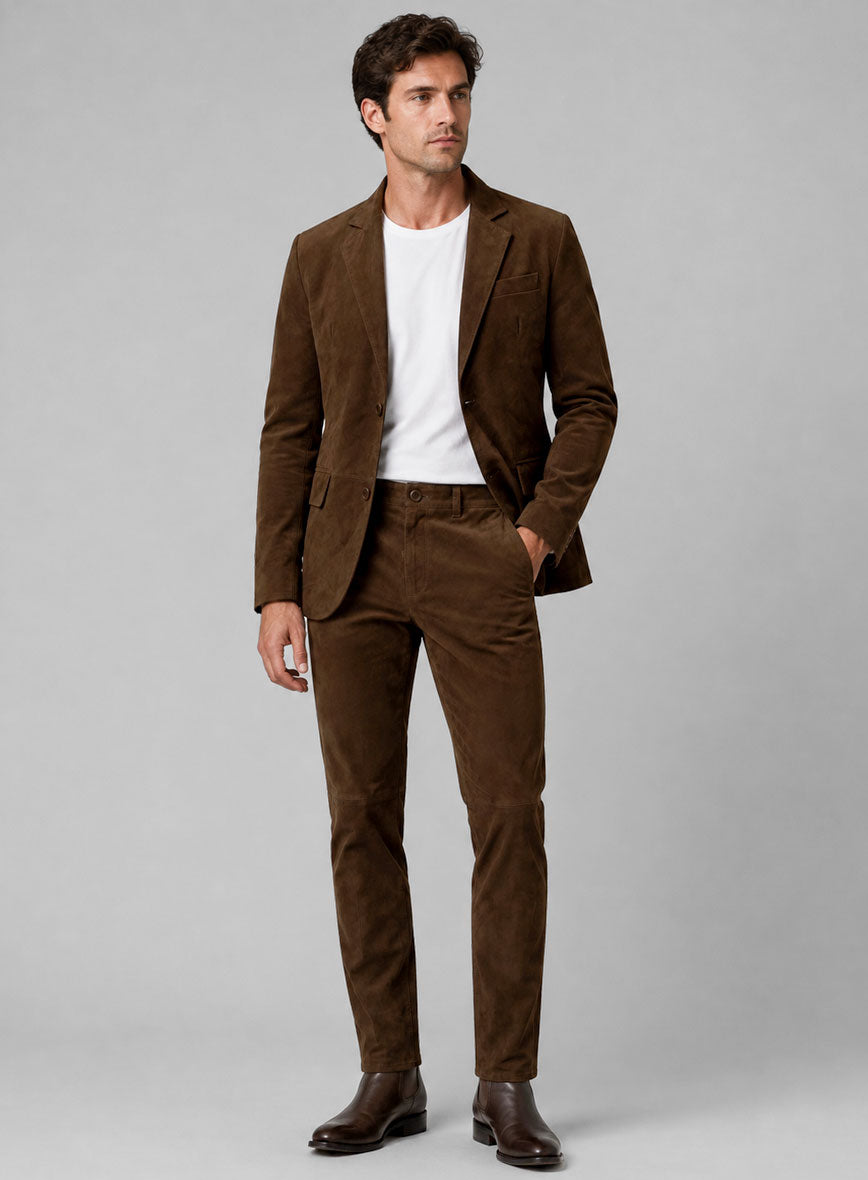 Mid Brown Suede Leather Suit - StudioSuits