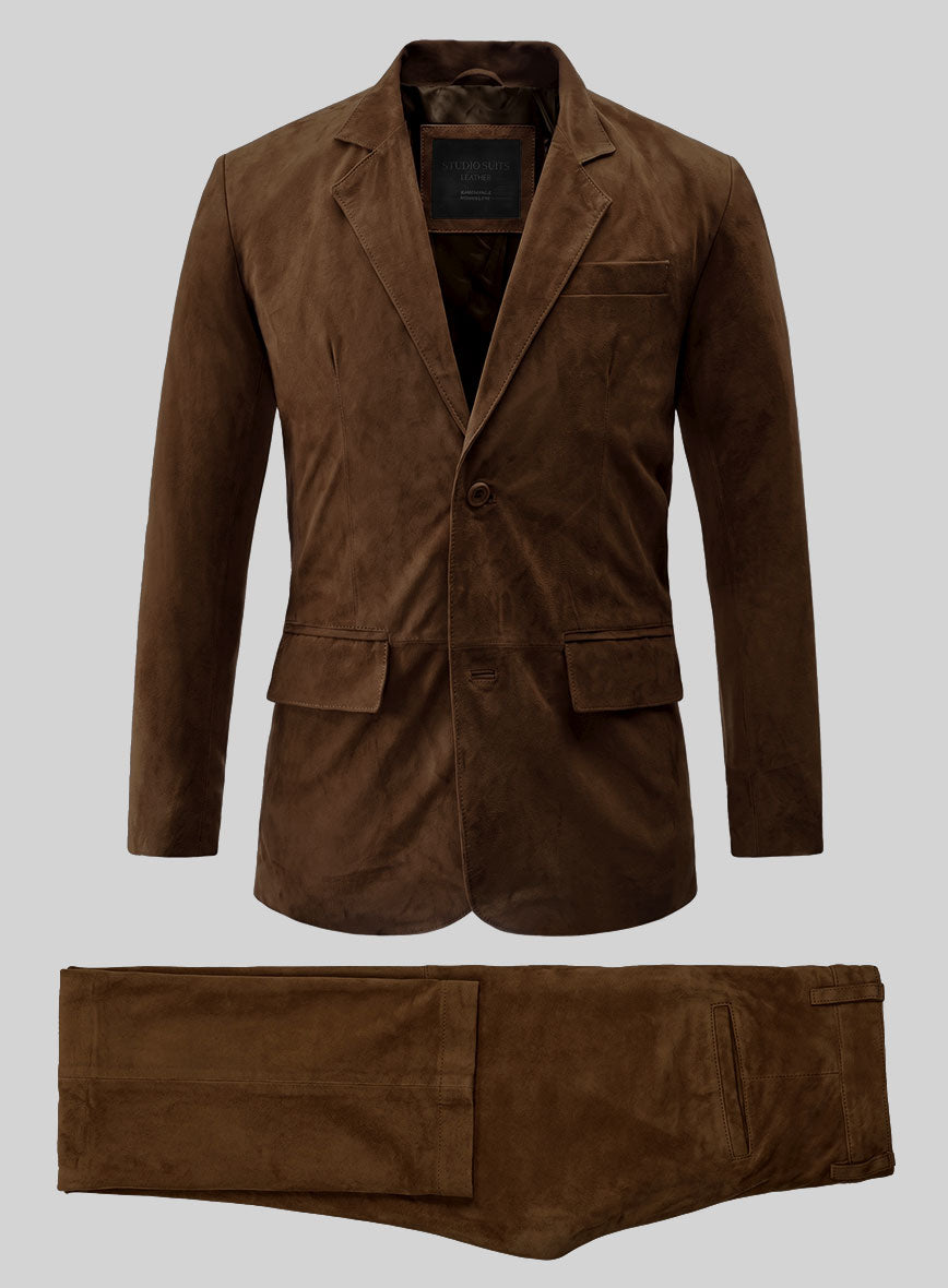 Mid Brown Suede Leather Suit - StudioSuits