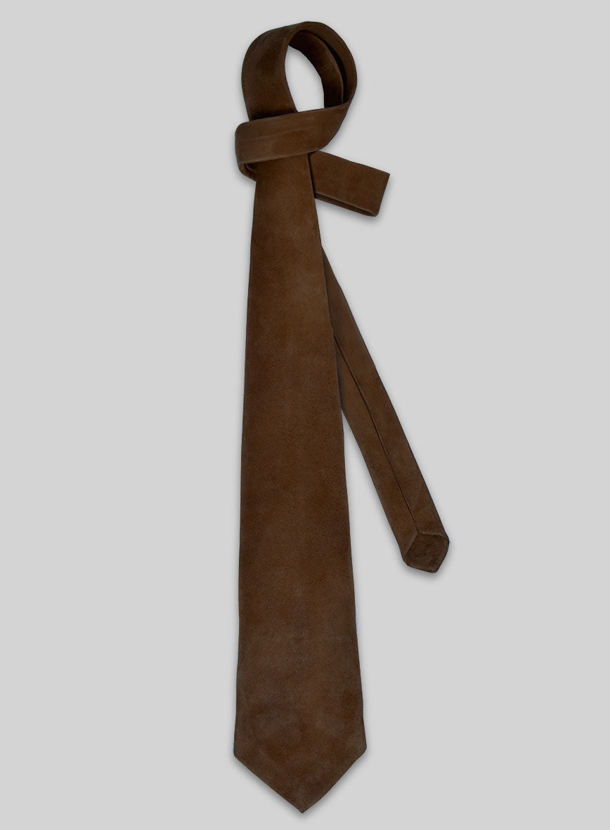 Mid Brown Suede Leather Tie - StudioSuits