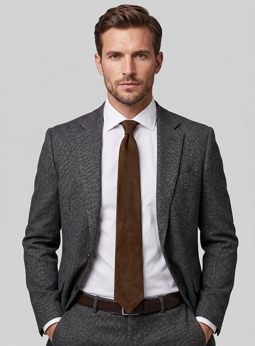Mid Brown Suede Leather Tie - StudioSuits