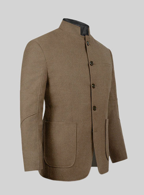 Mid Brown Flannel Wool Breezer Style Jacket - StudioSuits