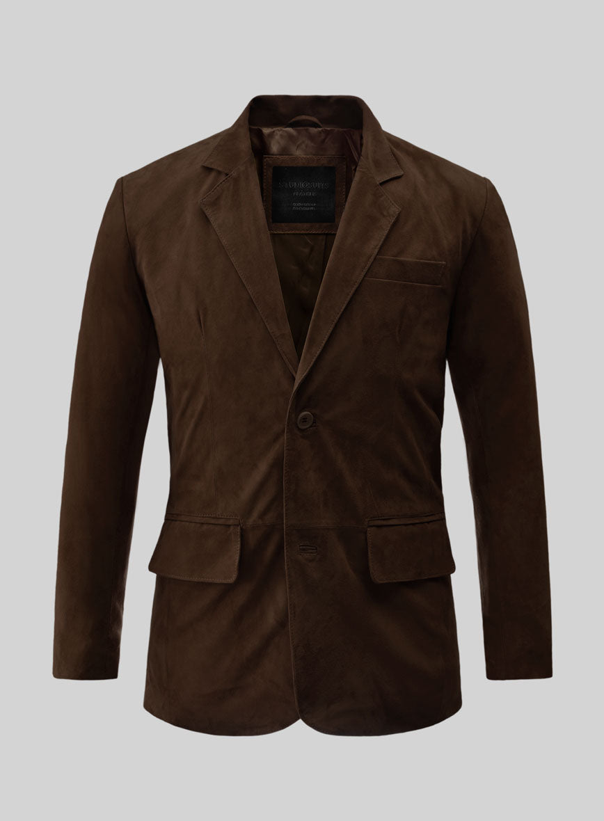 Mid Brown Suede Leather Blazer - StudioSuits