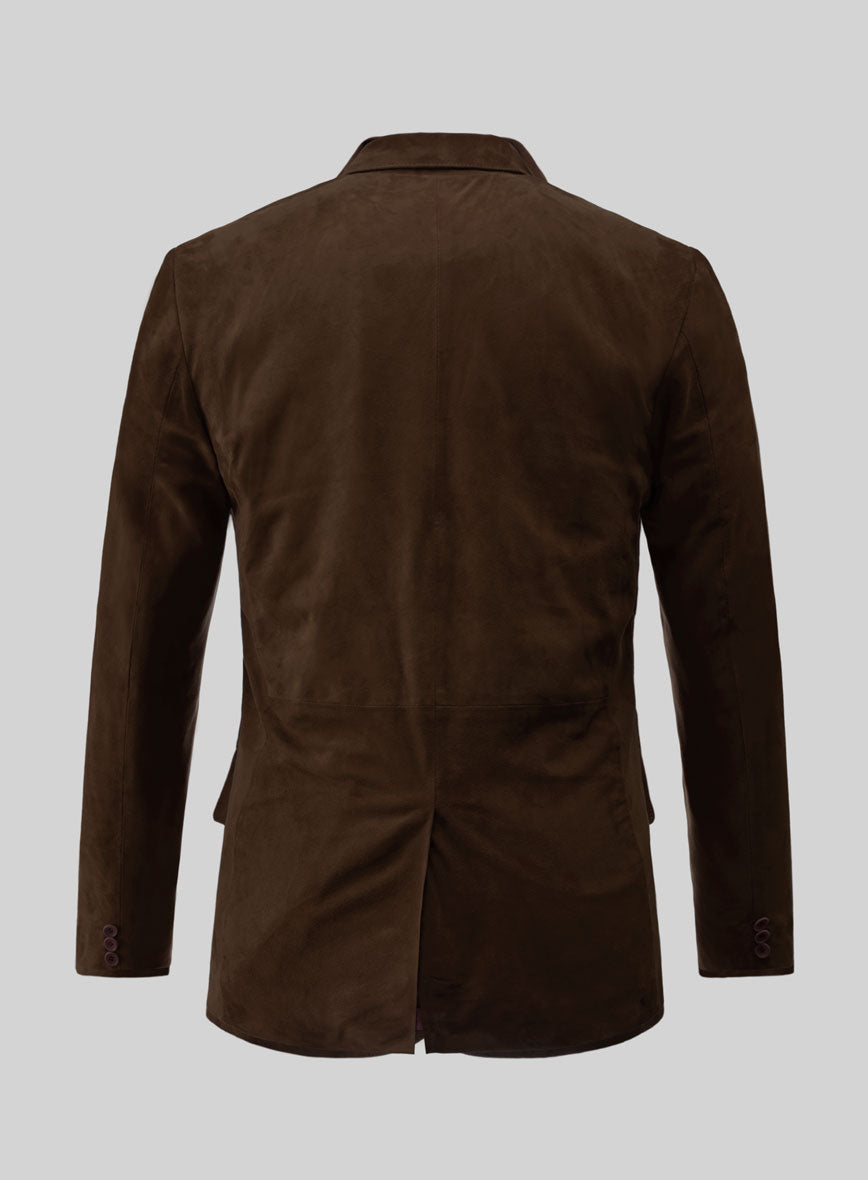 Mid Brown Suede Leather Blazer - StudioSuits