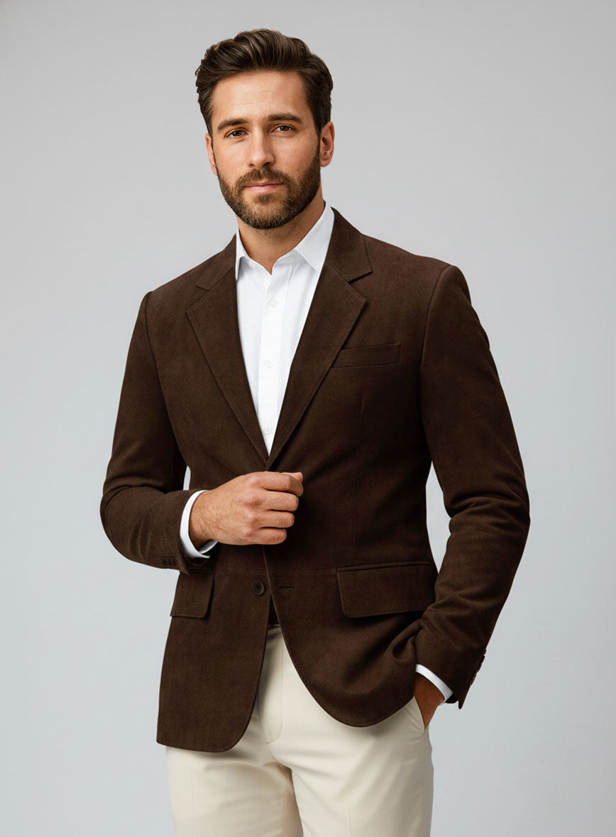 Mid Brown Suede Leather Blazer - StudioSuits
