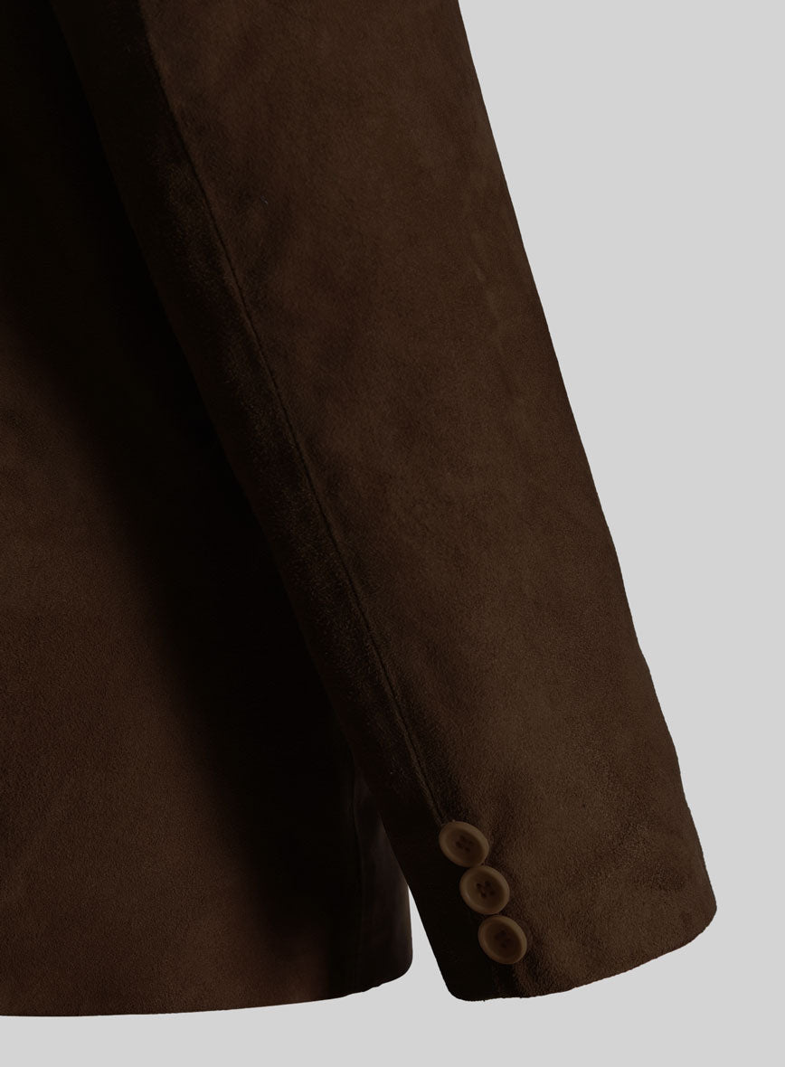 Mid Brown Suede Leather Blazer - StudioSuits