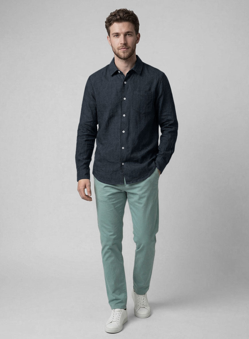 Midnight Tide Pure Linen Shirt - StudioSuits