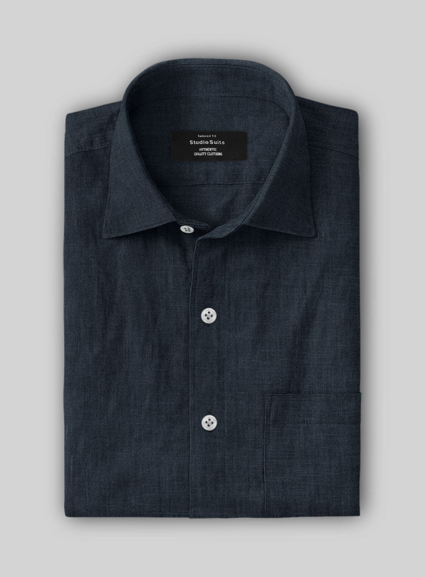 Midnight Tide Pure Linen Shirt - StudioSuits