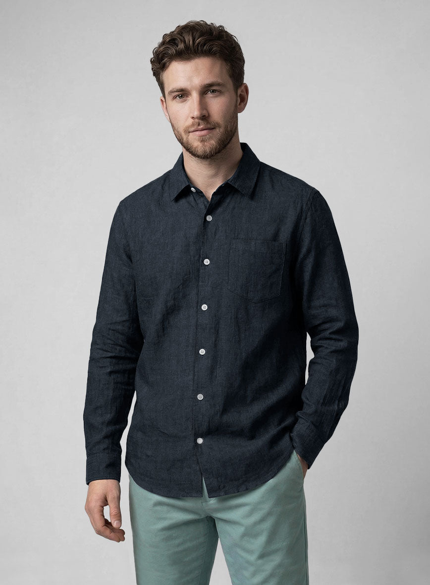 Midnight Tide Pure Linen Shirt - StudioSuits