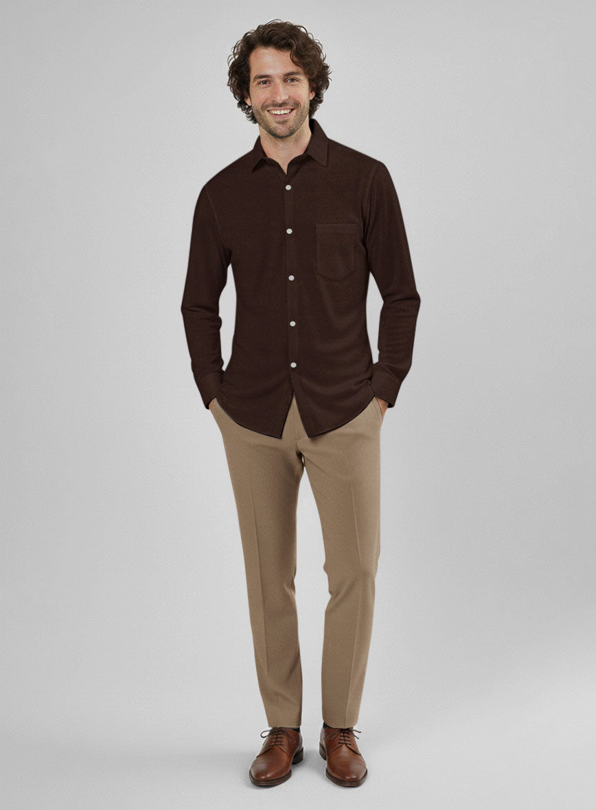 Mocha Dobby Cotton Shirt - StudioSuits