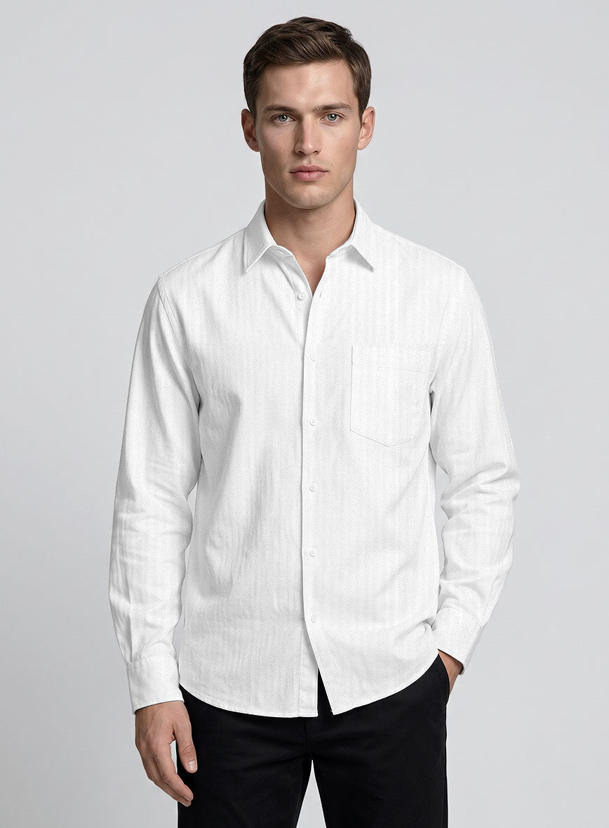 Moonlight Herringbone Cotton Shirt - StudioSuits