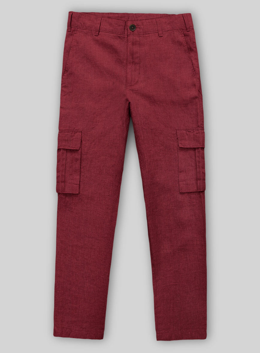 Moscow Maroon Linen Cargo Pants - StudioSuits
