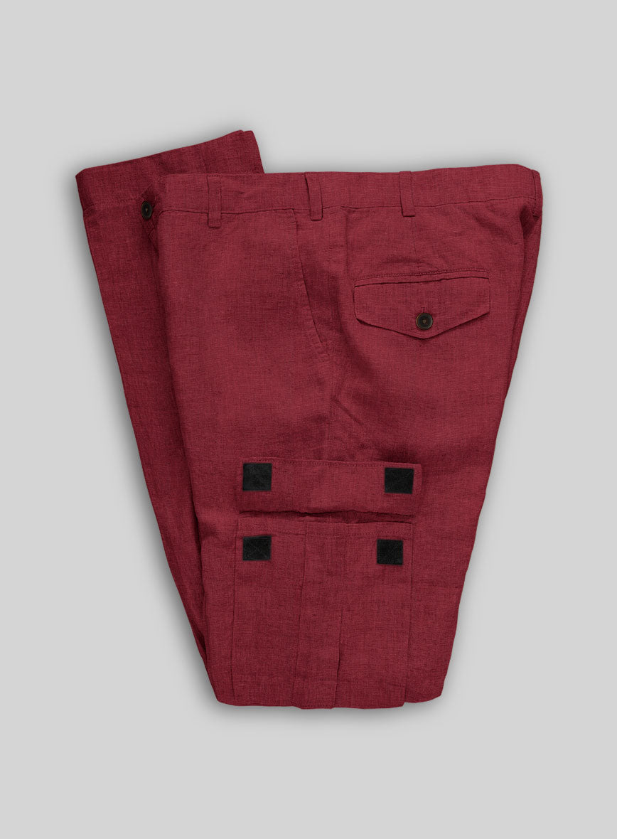 Moscow Maroon Linen Cargo Pants - StudioSuits