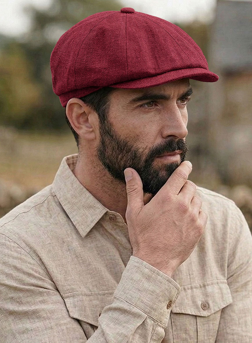 Moscow Maroon Linen Newsboy Cap - StudioSuits