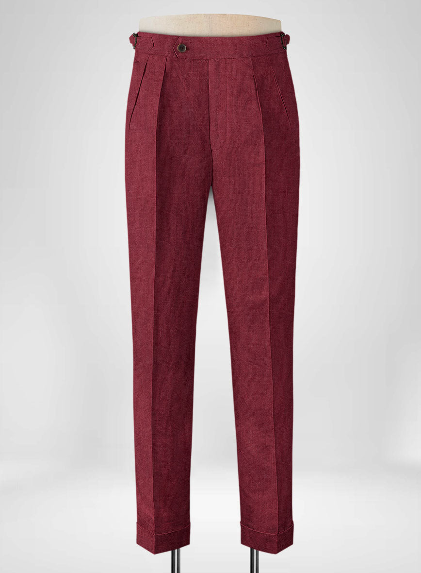 Moscow Maroon Pure Linen Highland Trousers - StudioSuits
