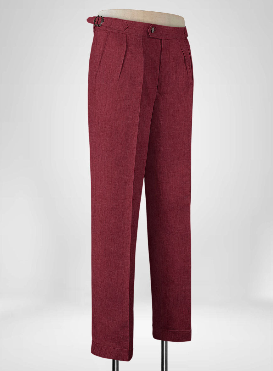 Moscow Maroon Pure Linen Highland Trousers - StudioSuits