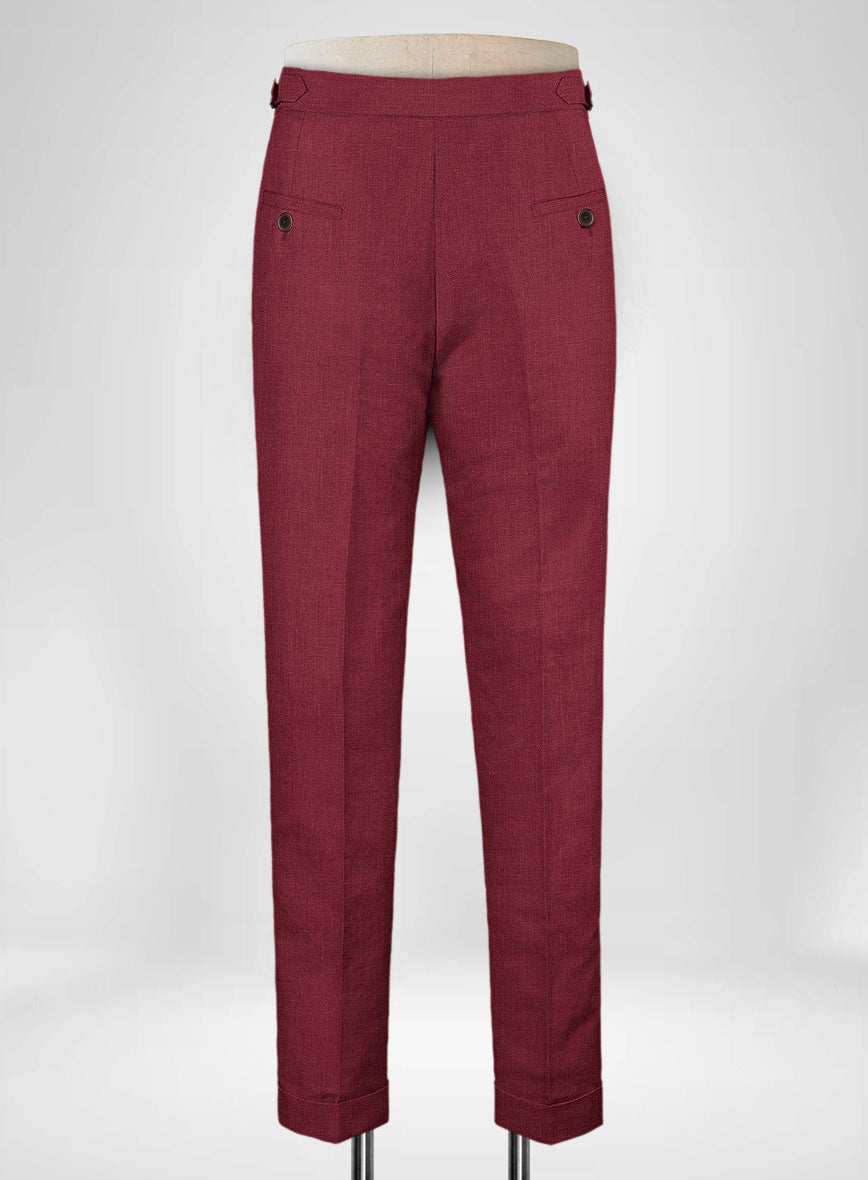 Moscow Maroon Pure Linen Highland Trousers - StudioSuits