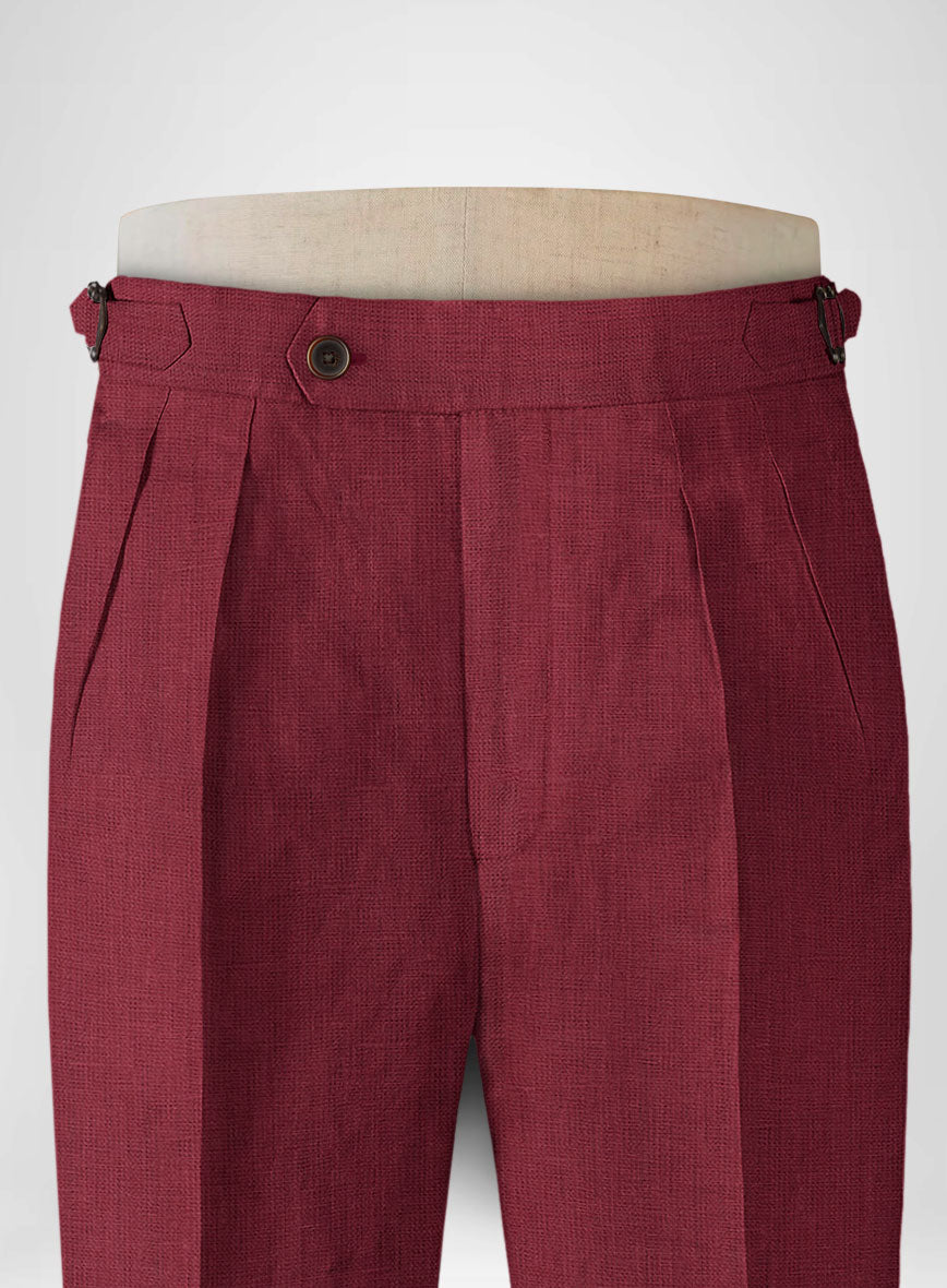 Moscow Maroon Pure Linen Highland Trousers - StudioSuits