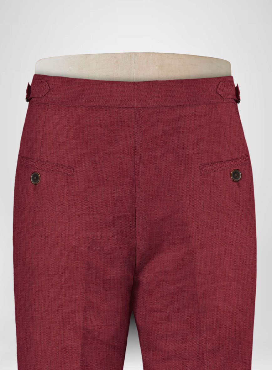 Moscow Maroon Pure Linen Highland Trousers - StudioSuits