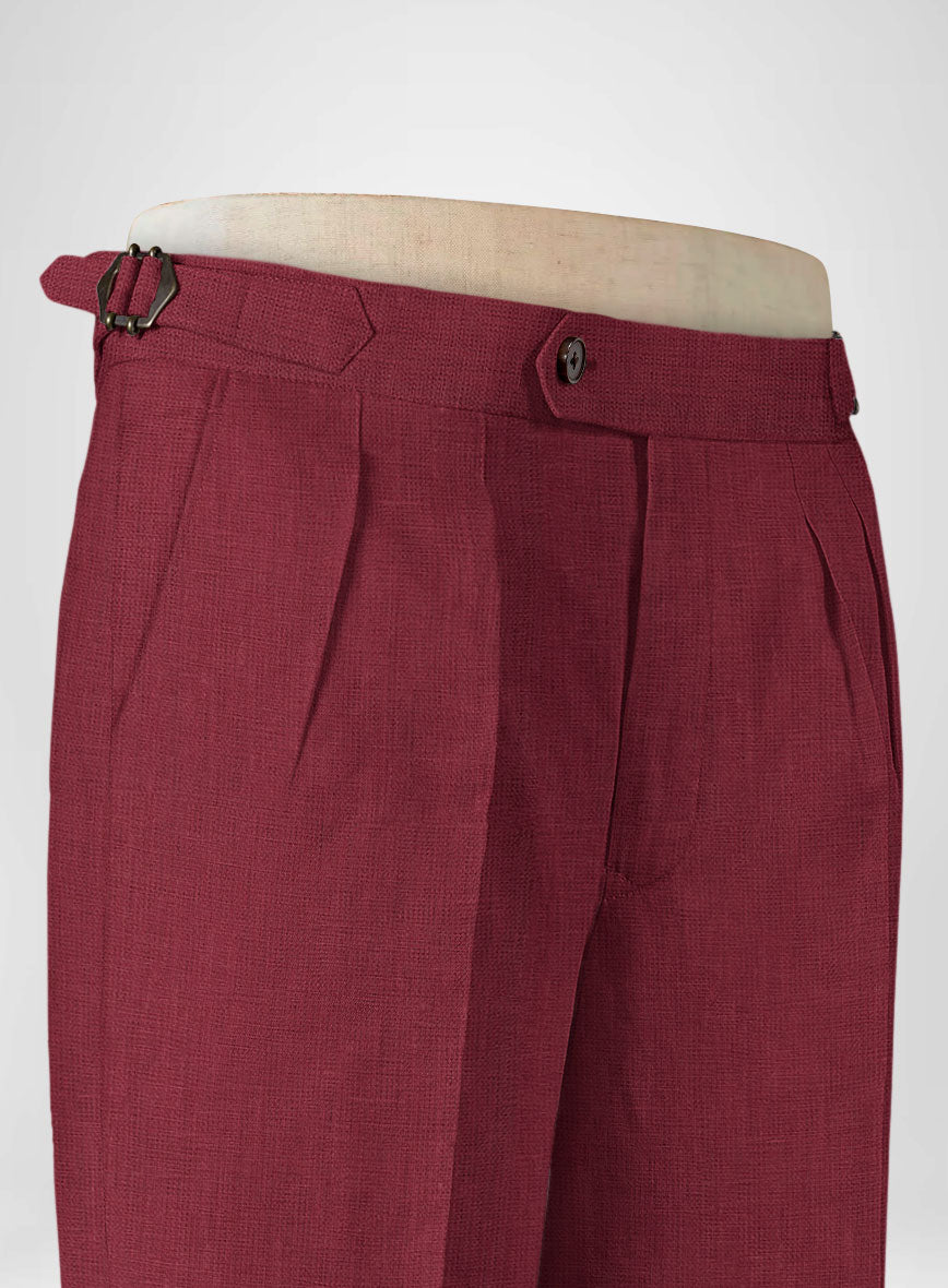 Moscow Maroon Pure Linen Highland Trousers - StudioSuits
