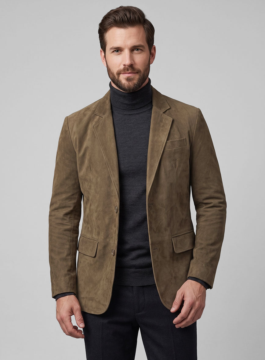 Mushroom Brown Suede Leather Blazer - StudioSuits