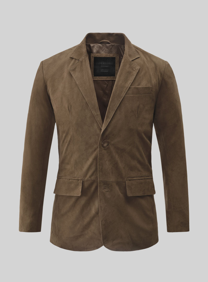 Mushroom Brown Suede Leather Blazer - StudioSuits