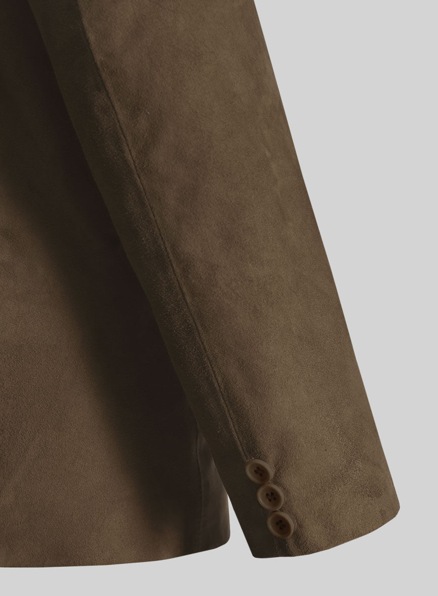 Mushroom Brown Suede Leather Blazer - StudioSuits