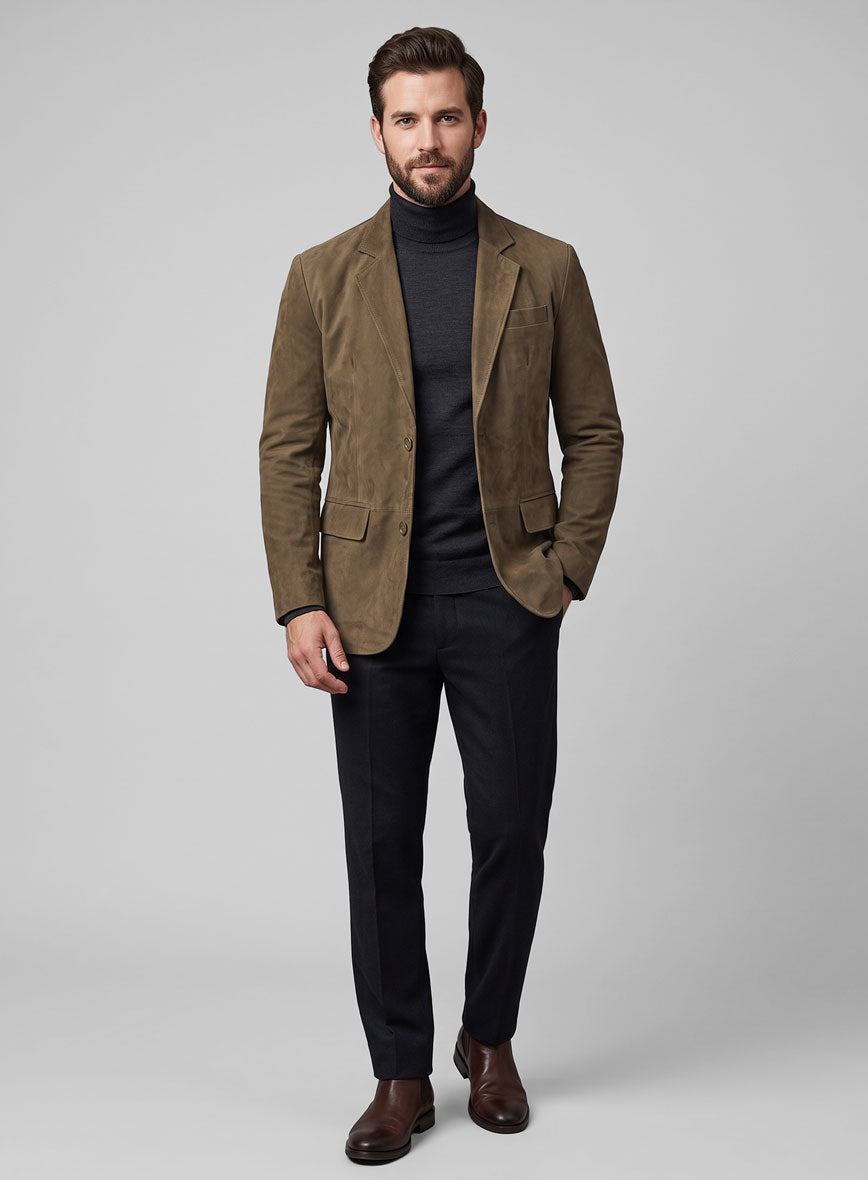 Mushroom Brown Suede Leather Blazer - StudioSuits