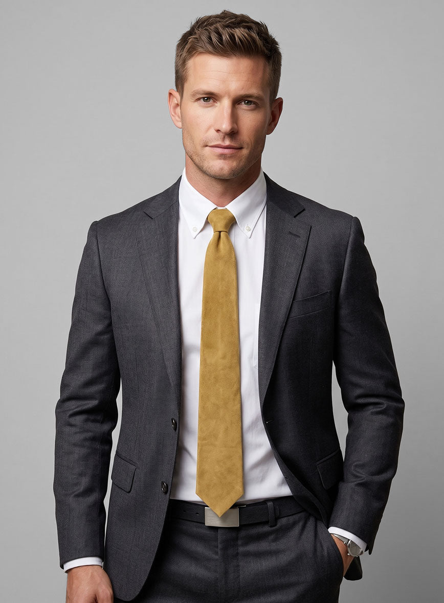 Mustard Suede Leather Tie - StudioSuits