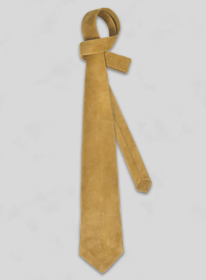 Mustard Suede Leather Tie - StudioSuits