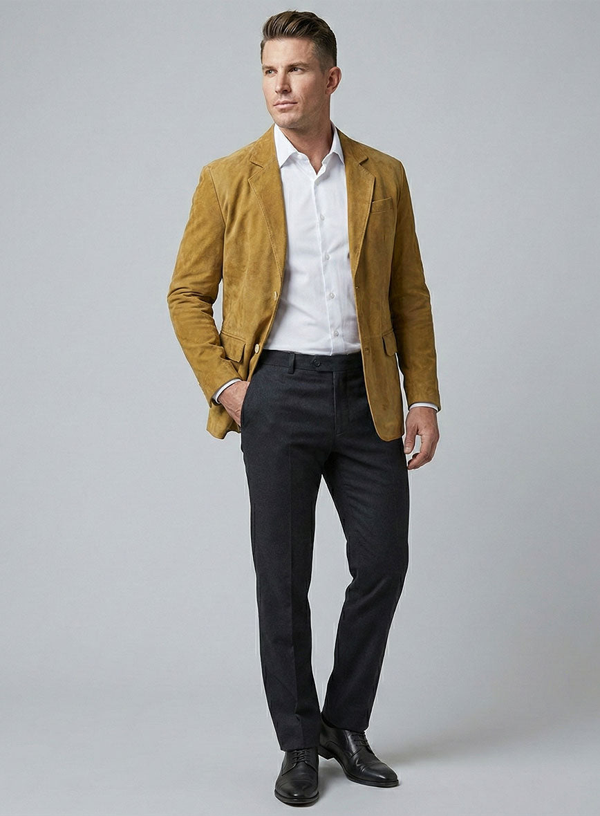 Mustard Suede Leather Blazer - StudioSuits
